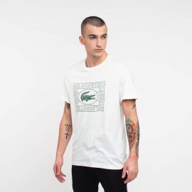 LACOSTE T-shirt da uomo coccodrillo stampato TH5097 Bianco/Verde