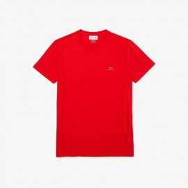 Lacoste T-shirt a girocollo in jersey di cotone Pima tinta unita TH6709 ROSSO